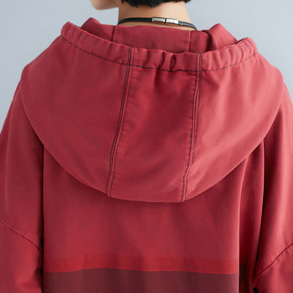 Loose Fit Casual Printed High-Low Hooded Dress