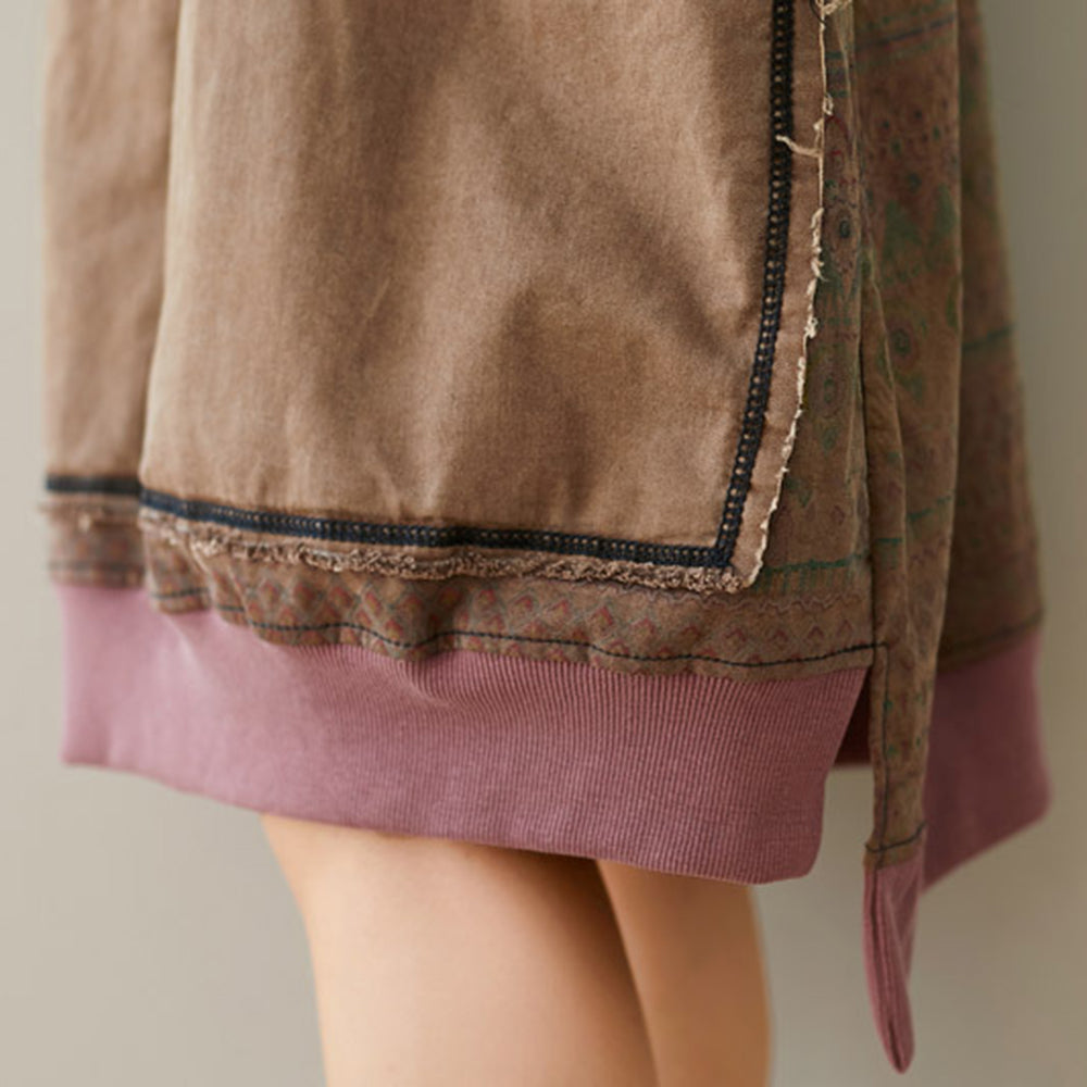 Loose Fit High-Low Printed Hooded Dress With Large Pocket