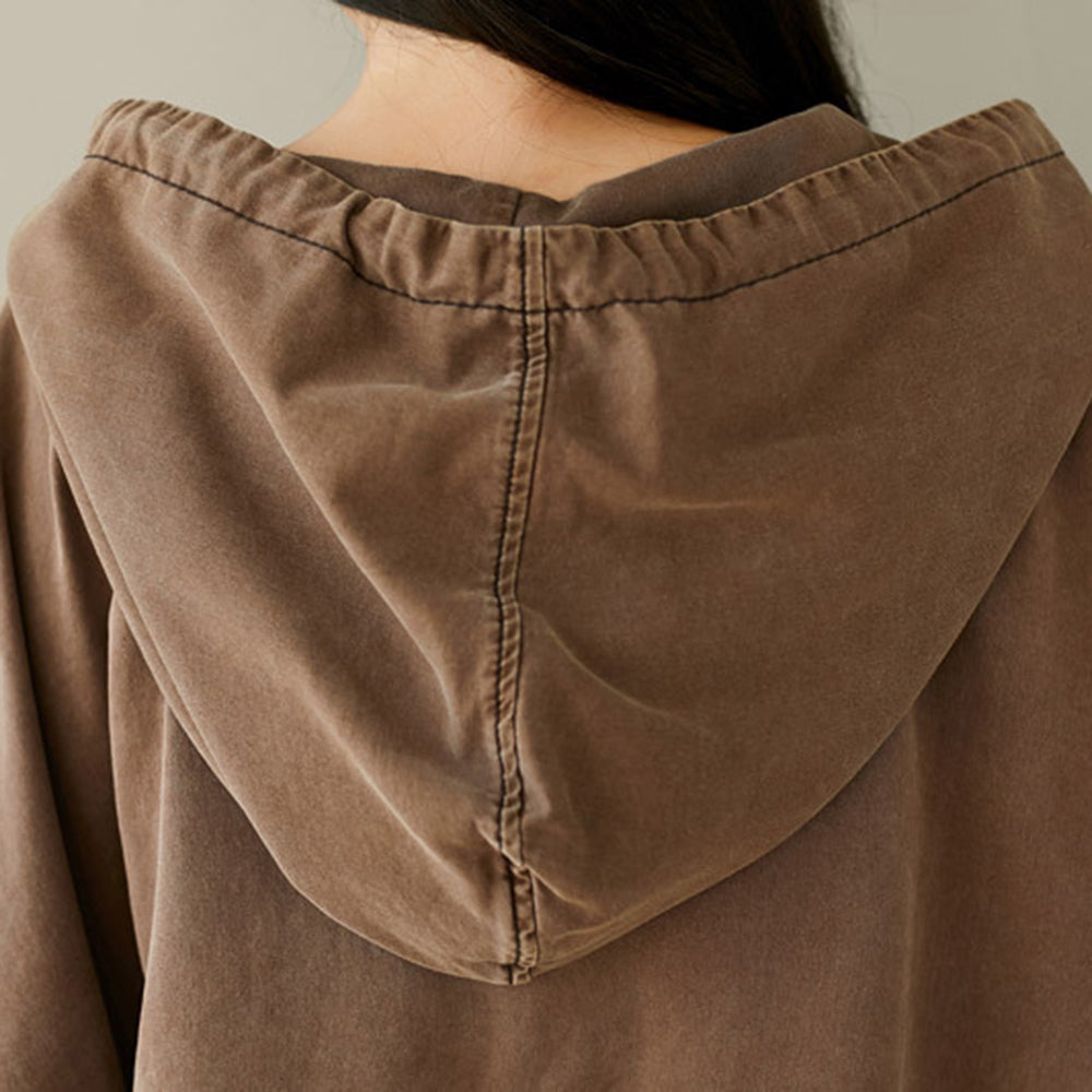 Loose Fit High-Low Printed Hooded Dress With Large Pocket