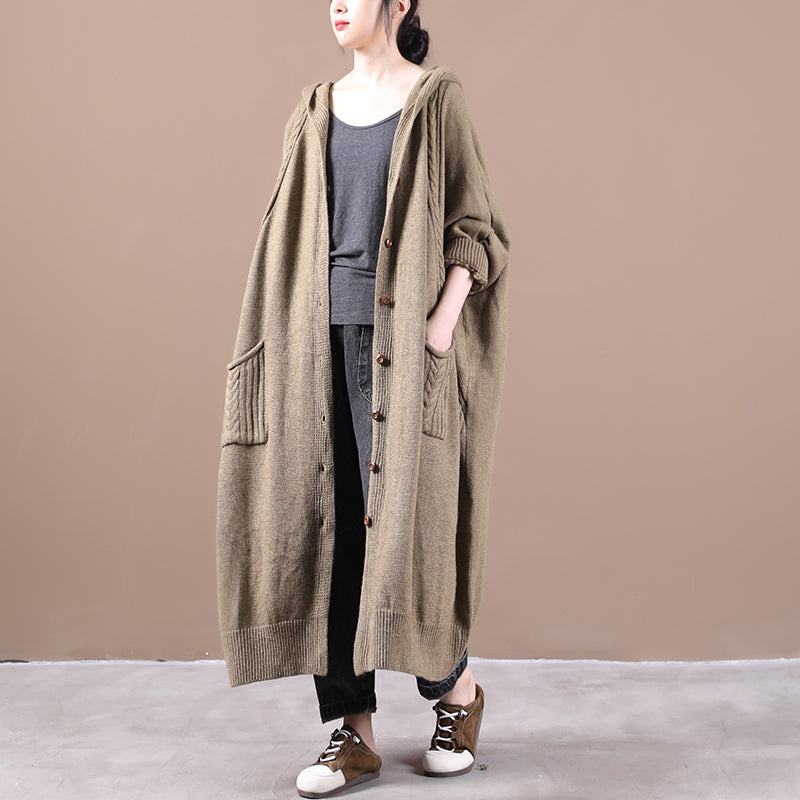 Loose Fit Knitted Hooded Cardigan Coat