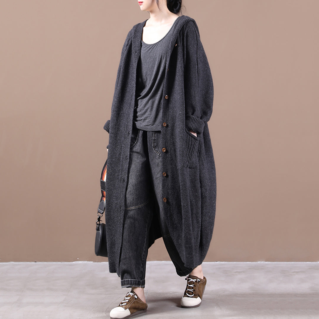 Loose Fit Knitted Hooded Cardigan Coat