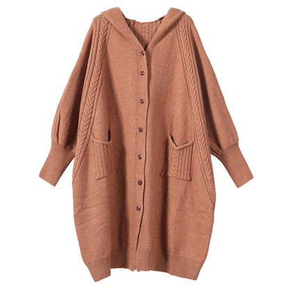 Loose Fit Knitted Hooded Cardigan Coat