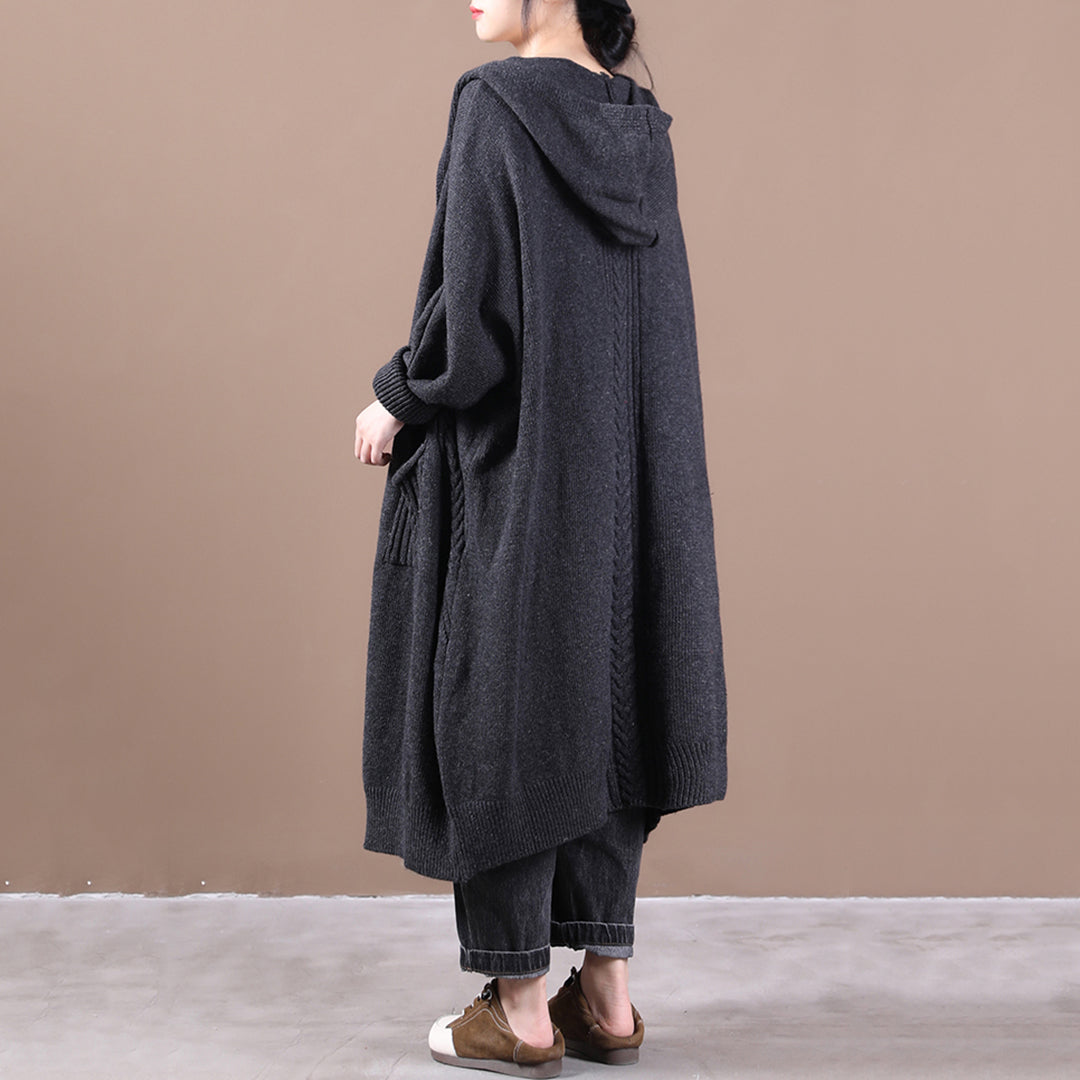 Loose Fit Knitted Hooded Cardigan Coat