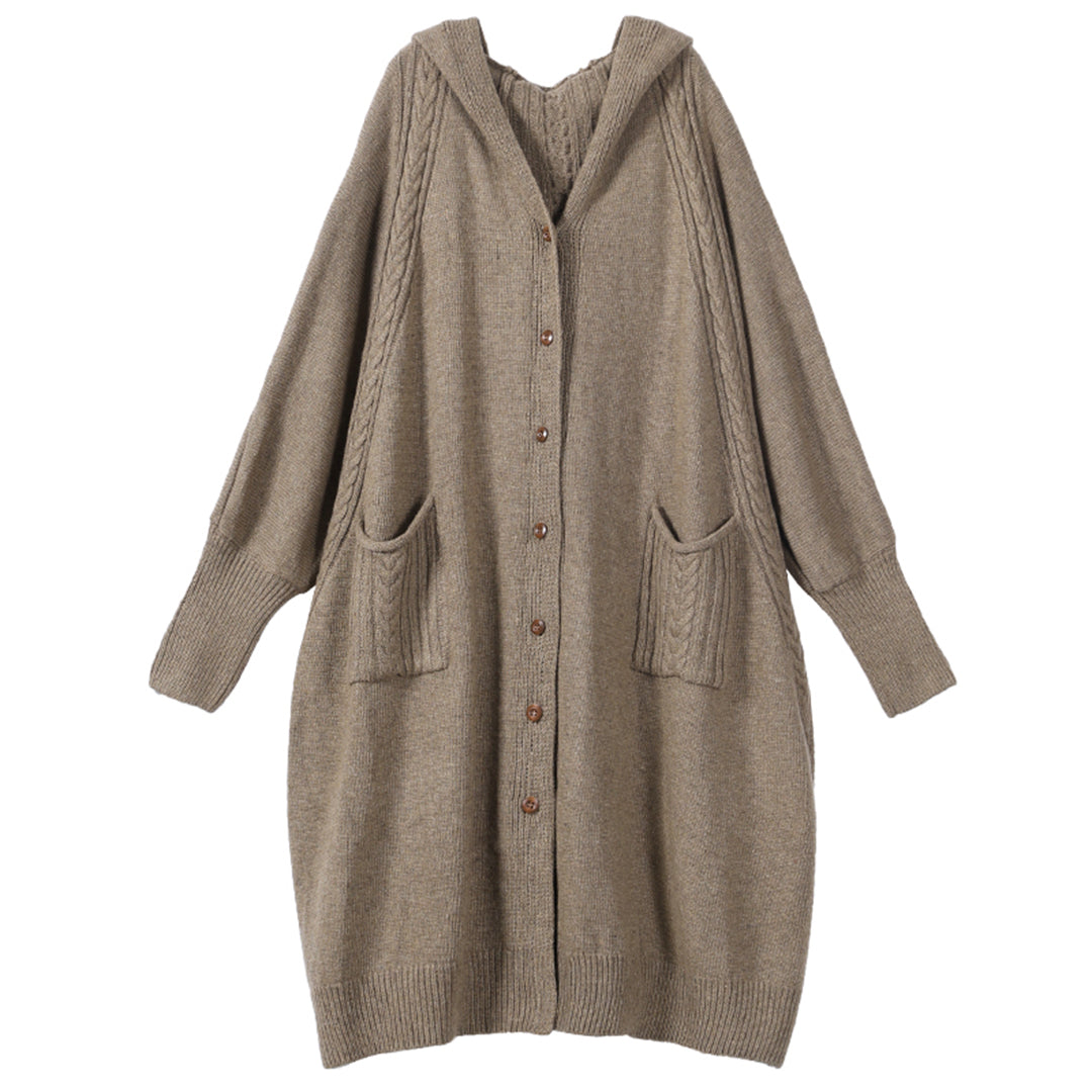 Loose Fit Knitted Hooded Cardigan Coat