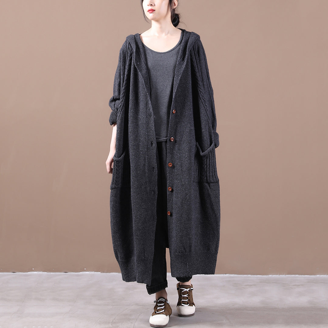 Loose Fit Knitted Hooded Cardigan Coat