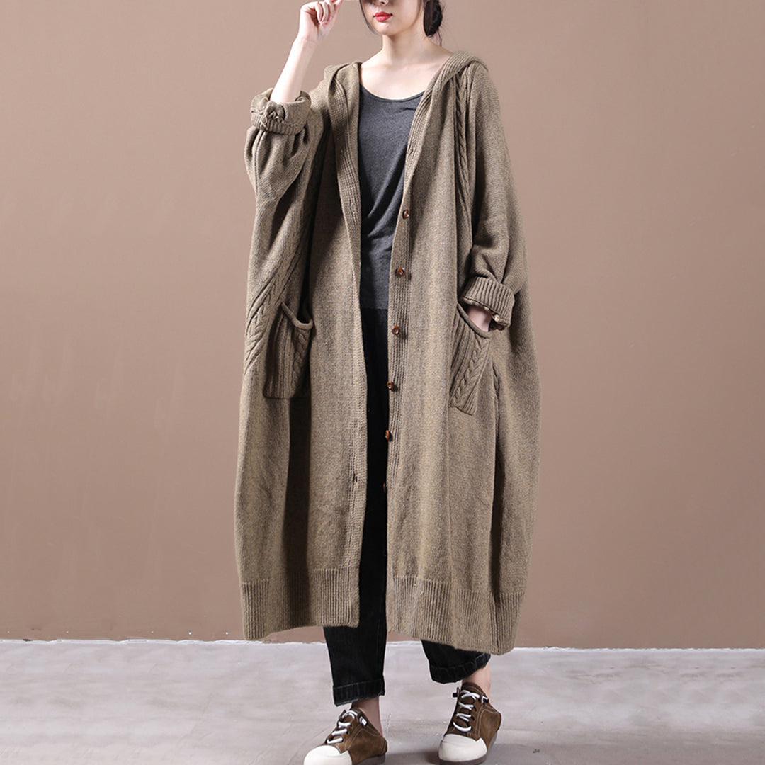 Loose Fit Knitted Hooded Cardigan Coat