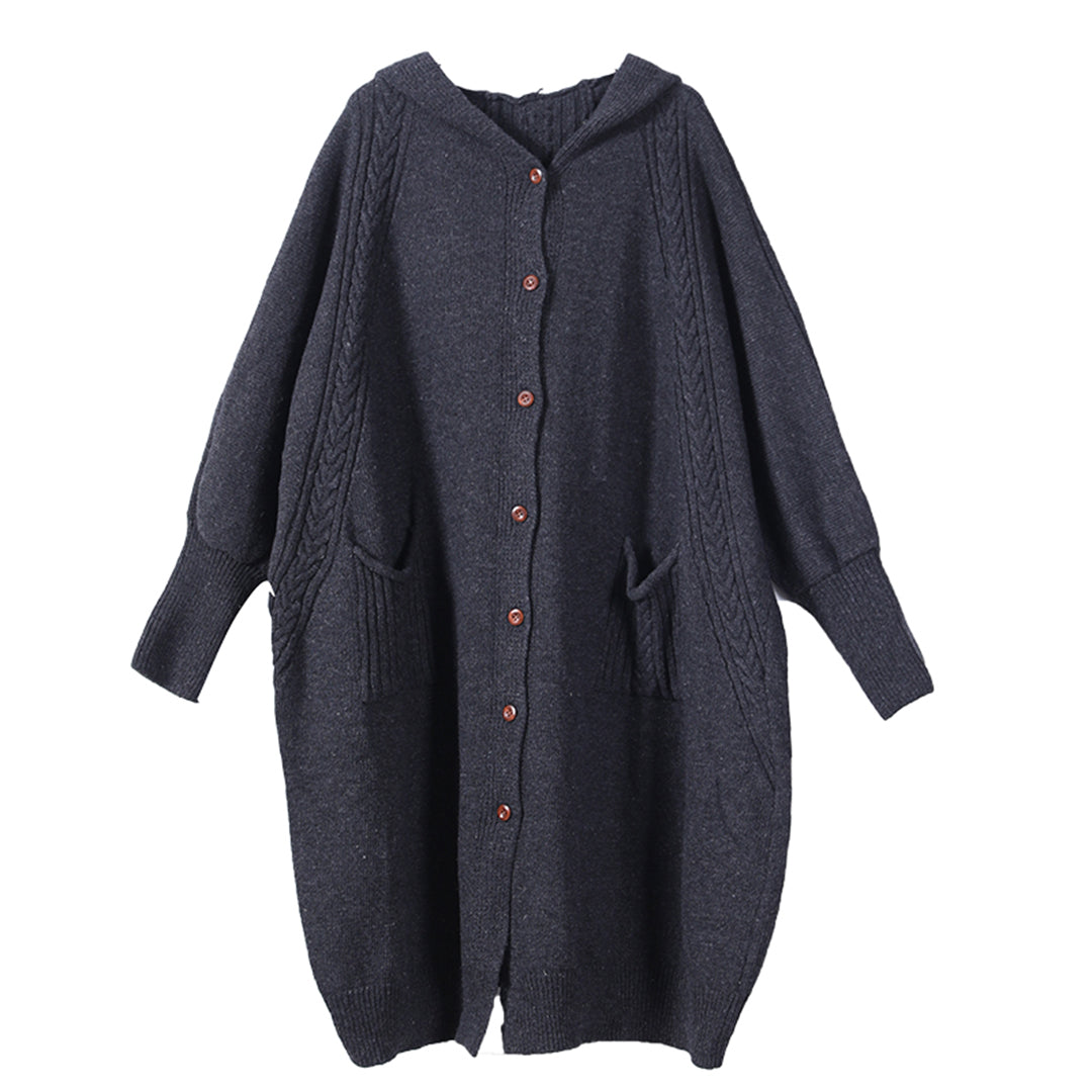 Loose Fit Knitted Hooded Cardigan Coat