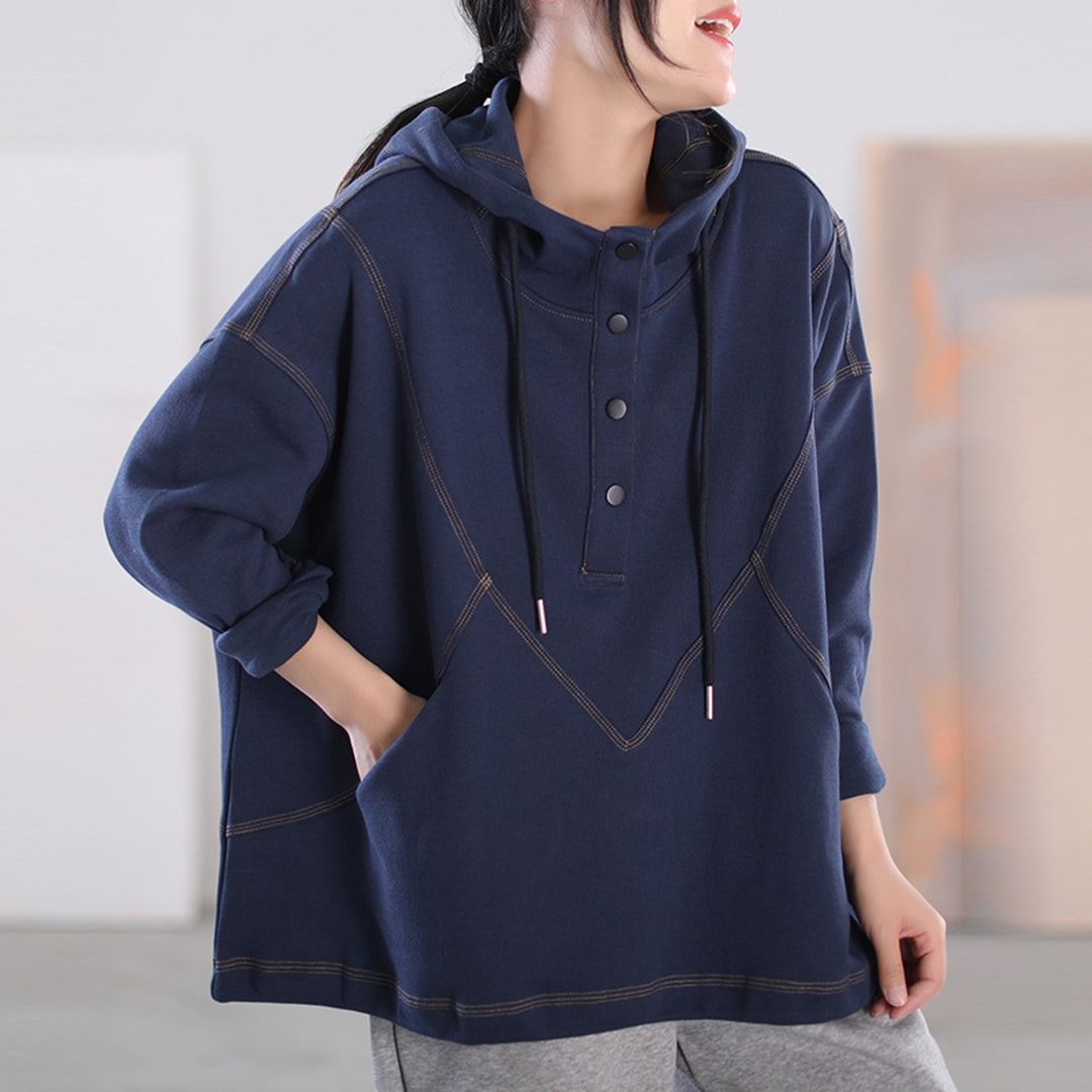 Loose Fit Pullover Topstitching Hoodie