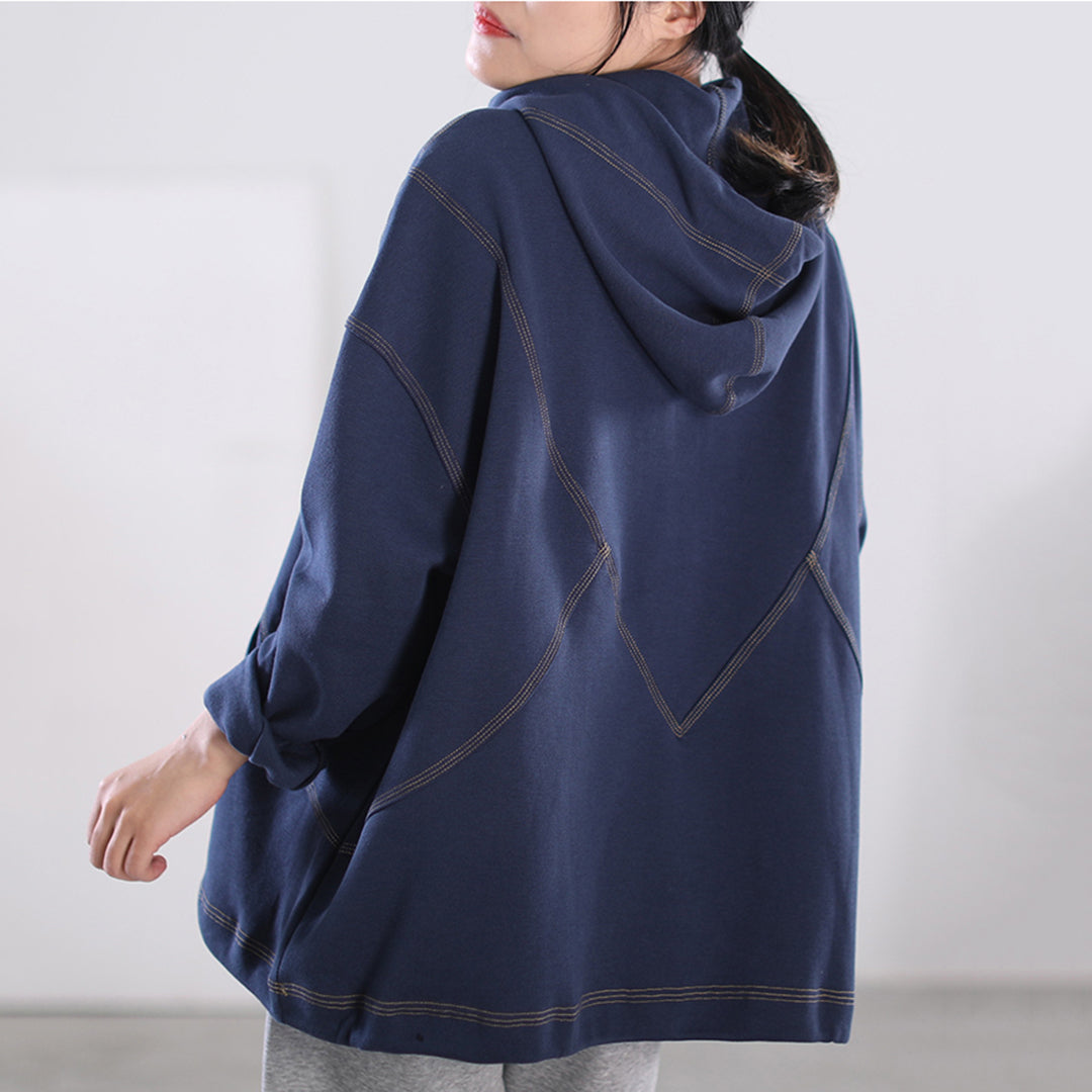 Loose Fit Pullover Topstitching Hoodie