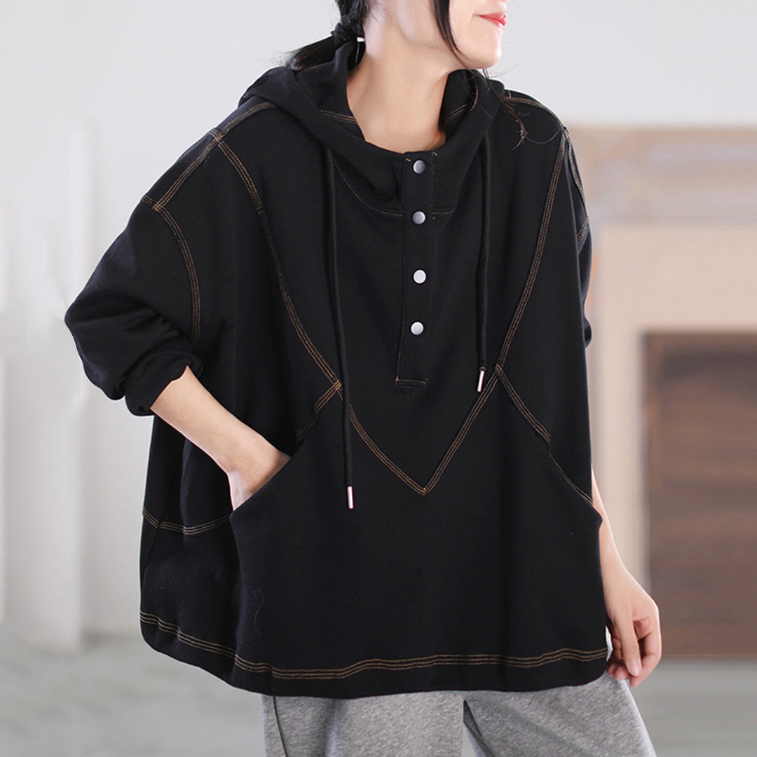 Loose Fit Pullover Topstitching Hoodie
