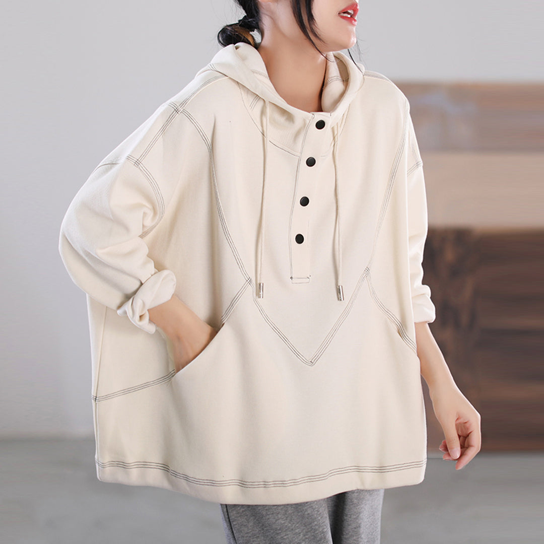 Loose Fit Pullover Topstitching Hoodie