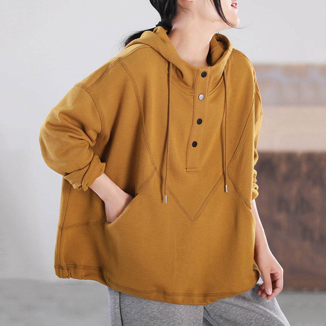 Loose Fit Pullover Topstitching Hoodie