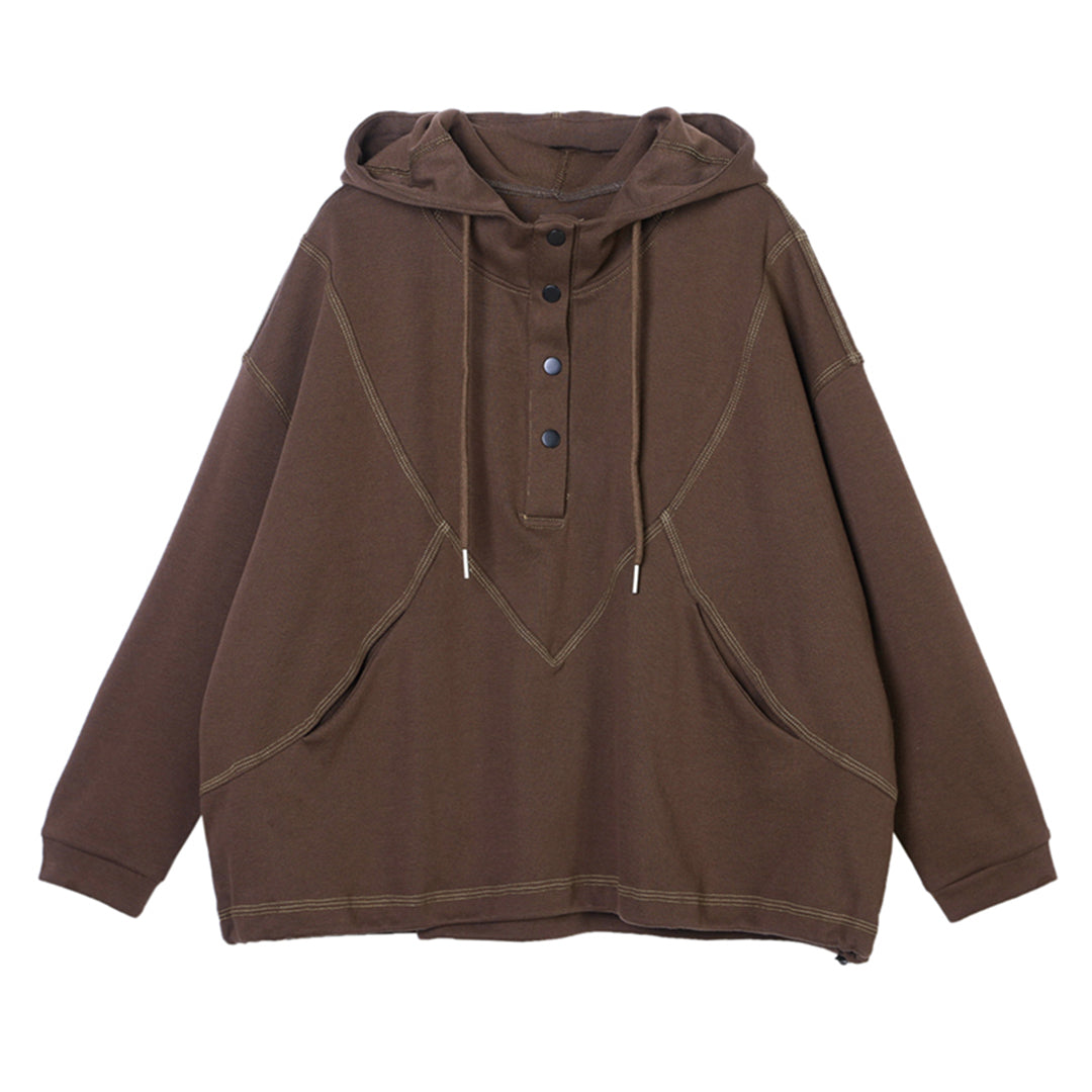 Loose Fit Pullover Topstitching Hoodie