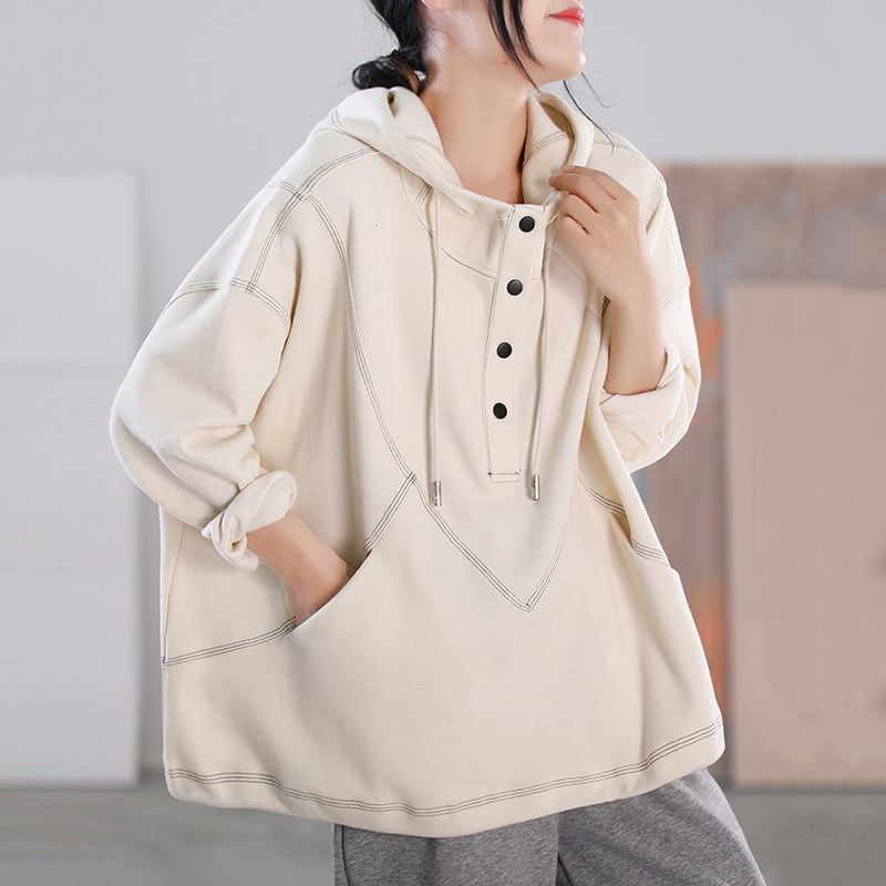 Loose Fit Pullover Topstitching Hoodie