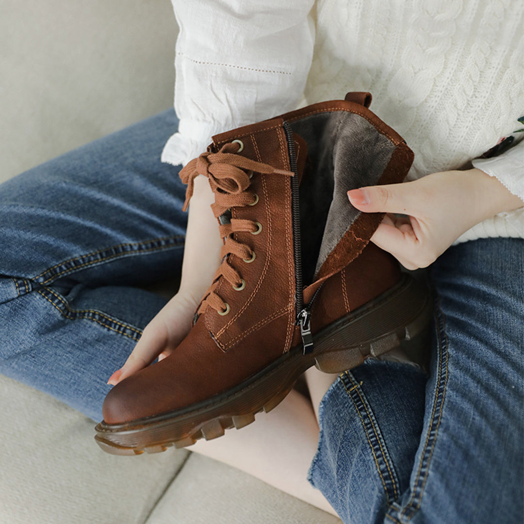 Mid-calf Leather Martin Boots - Luckyback