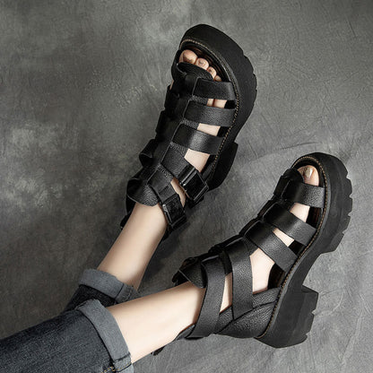 Mid Heel Velcro Rome Sandals - Luckyback