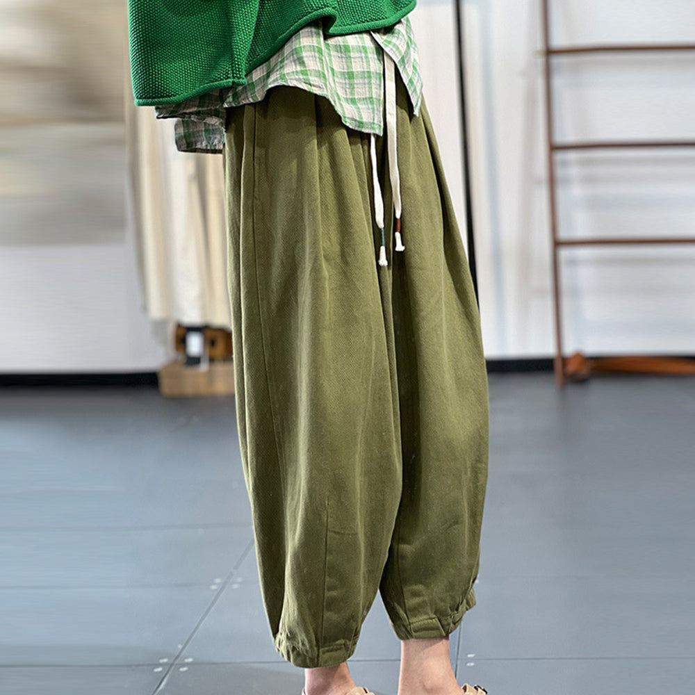 Solid Drawstring Casual Harem Pants