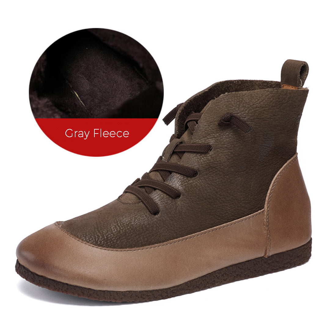 Retro Spliced Flat Leather Boots - Luckyback