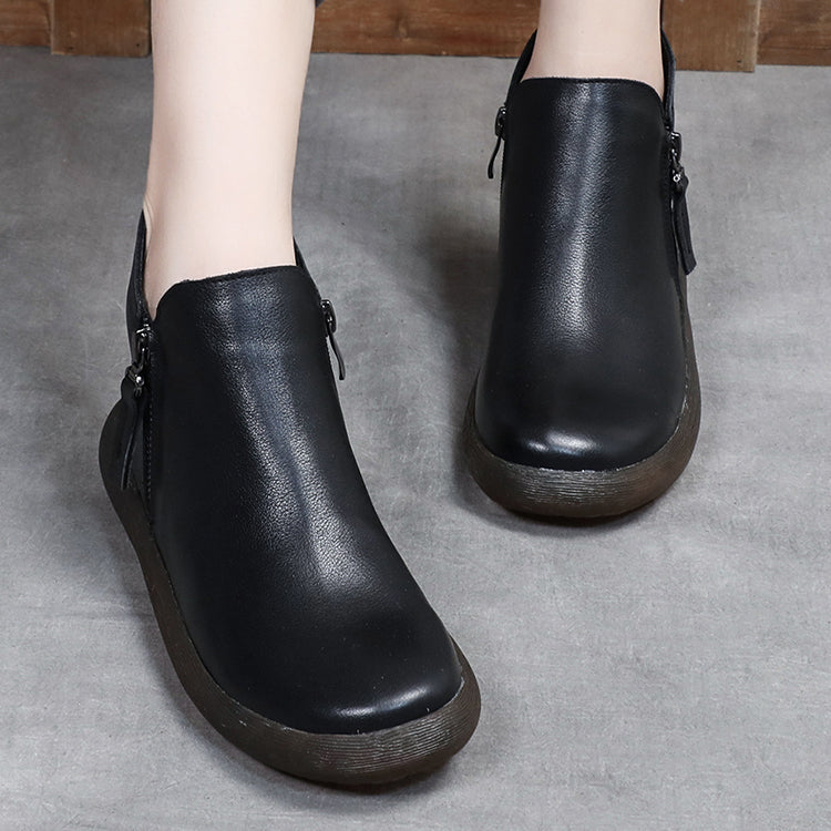 Round Toe Comfort Faux Fur Lined Leather Boots 35-43