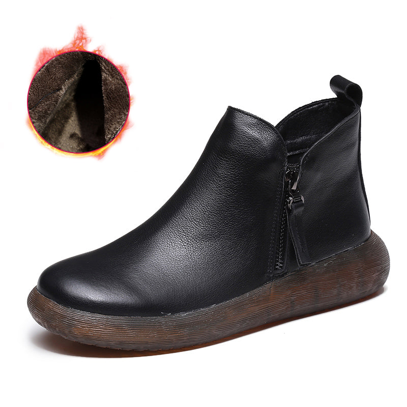 Round Toe Comfort Faux Fur Lined Leather Boots 35-43