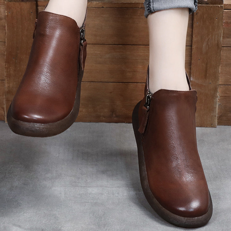 Round Toe Comfort Faux Fur Lined Leather Boots 35-43