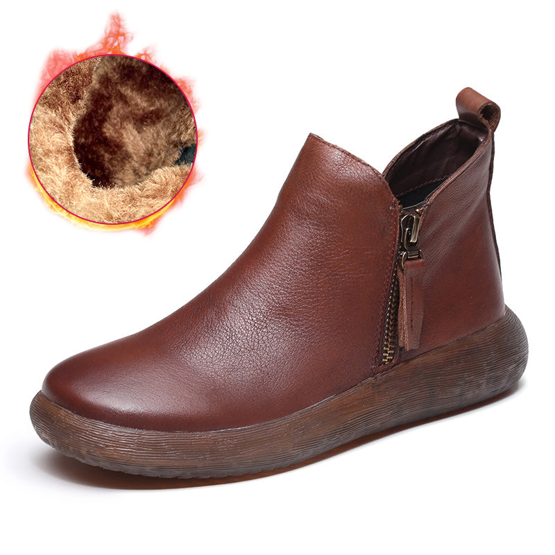 Round Toe Comfort Faux Fur Lined Leather Boots 35-43