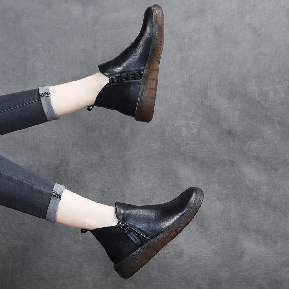 Round Toe Comfort Faux Fur Lined Leather Boots 35-43