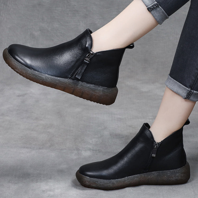 Round Toe Comfort Faux Fur Lined Leather Boots 35-43