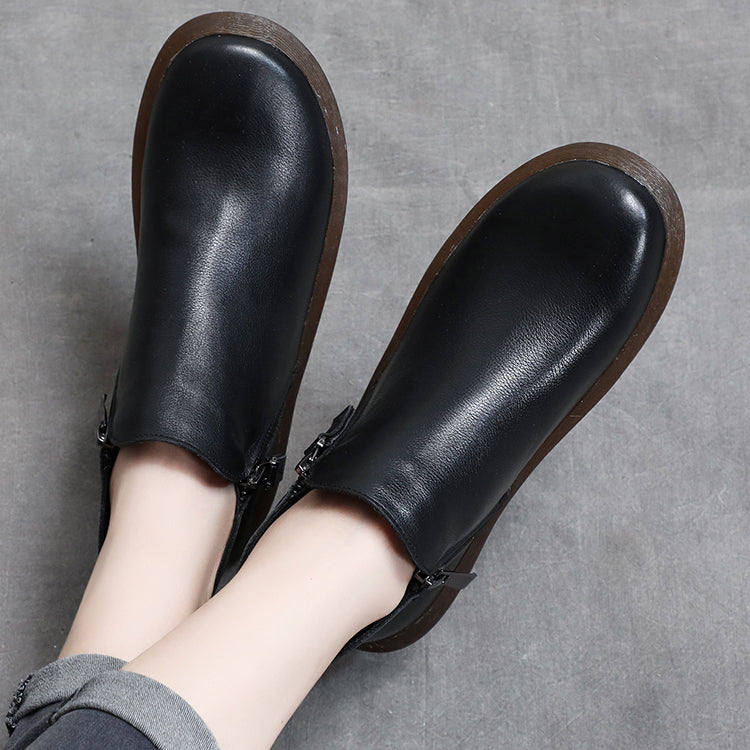 Round Toe Comfort Faux Fur Lined Leather Boots 35-43