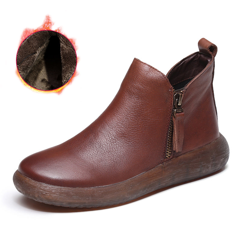 Round Toe Comfort Faux Fur Lined Leather Boots 35-43