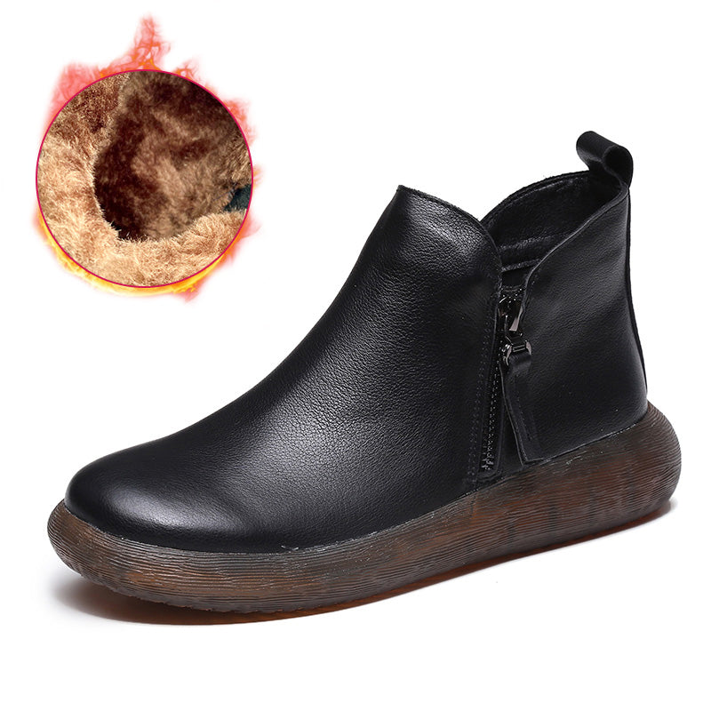 Round Toe Comfort Faux Fur Lined Leather Boots 35-43