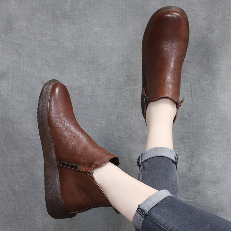 Round Toe Comfort Faux Fur Lined Leather Boots 35-43