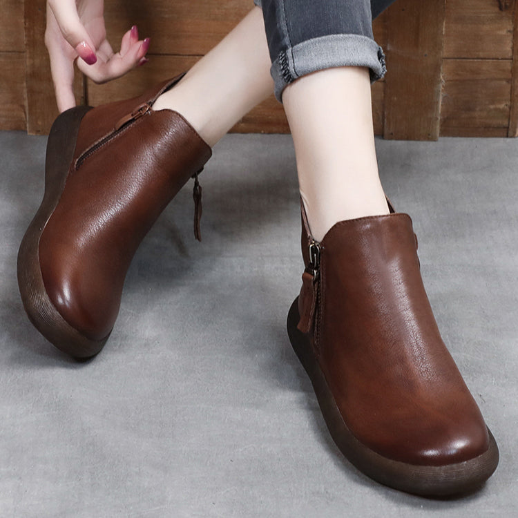 Round Toe Comfort Faux Fur Lined Leather Boots 35-43