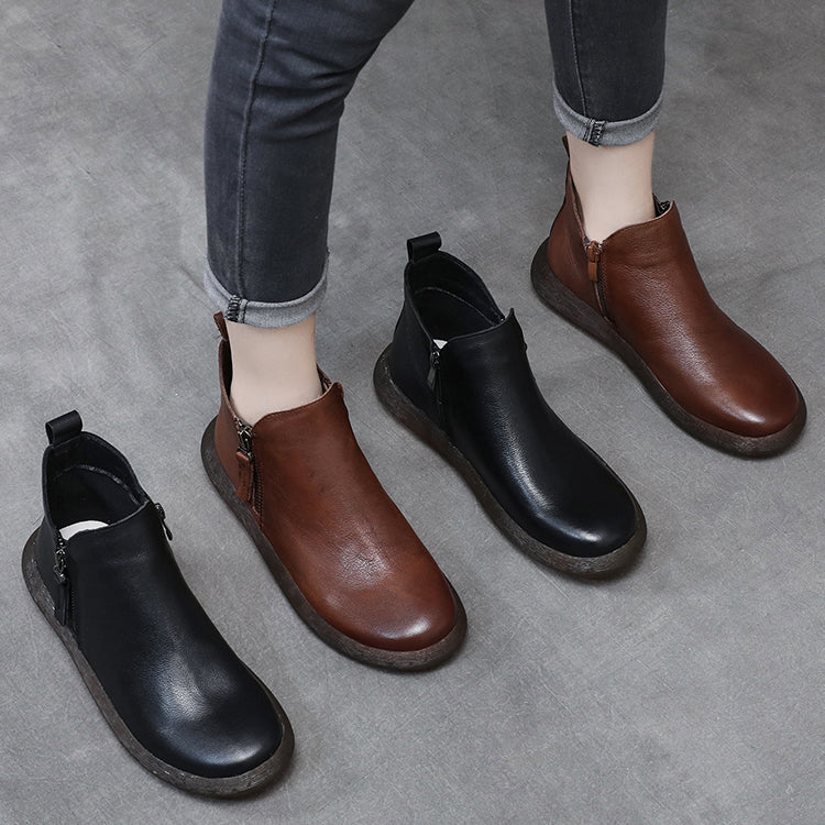 Round Toe Comfort Faux Fur Lined Leather Boots 35-43