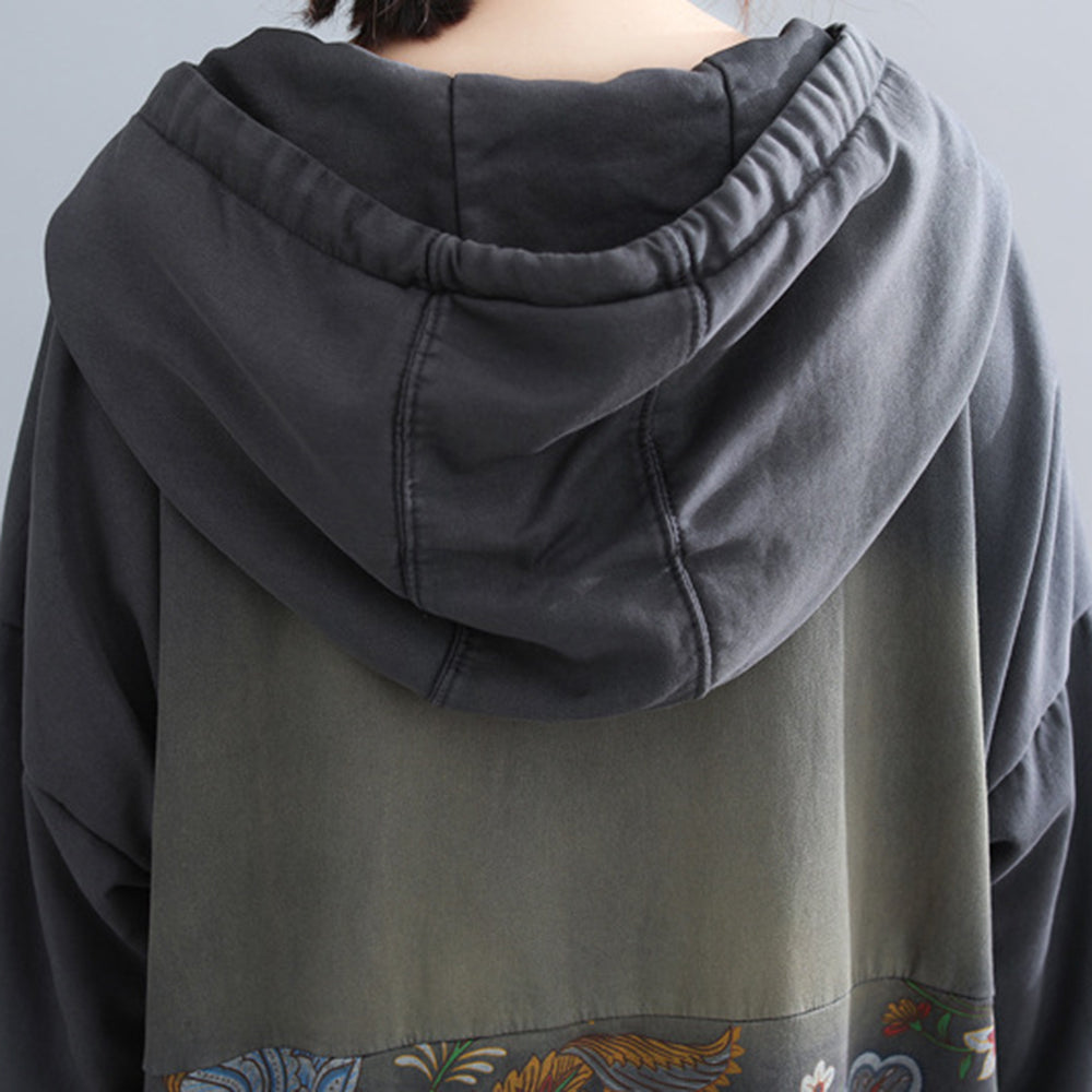 Printed Hooded Fleece Dress With Large Pockets