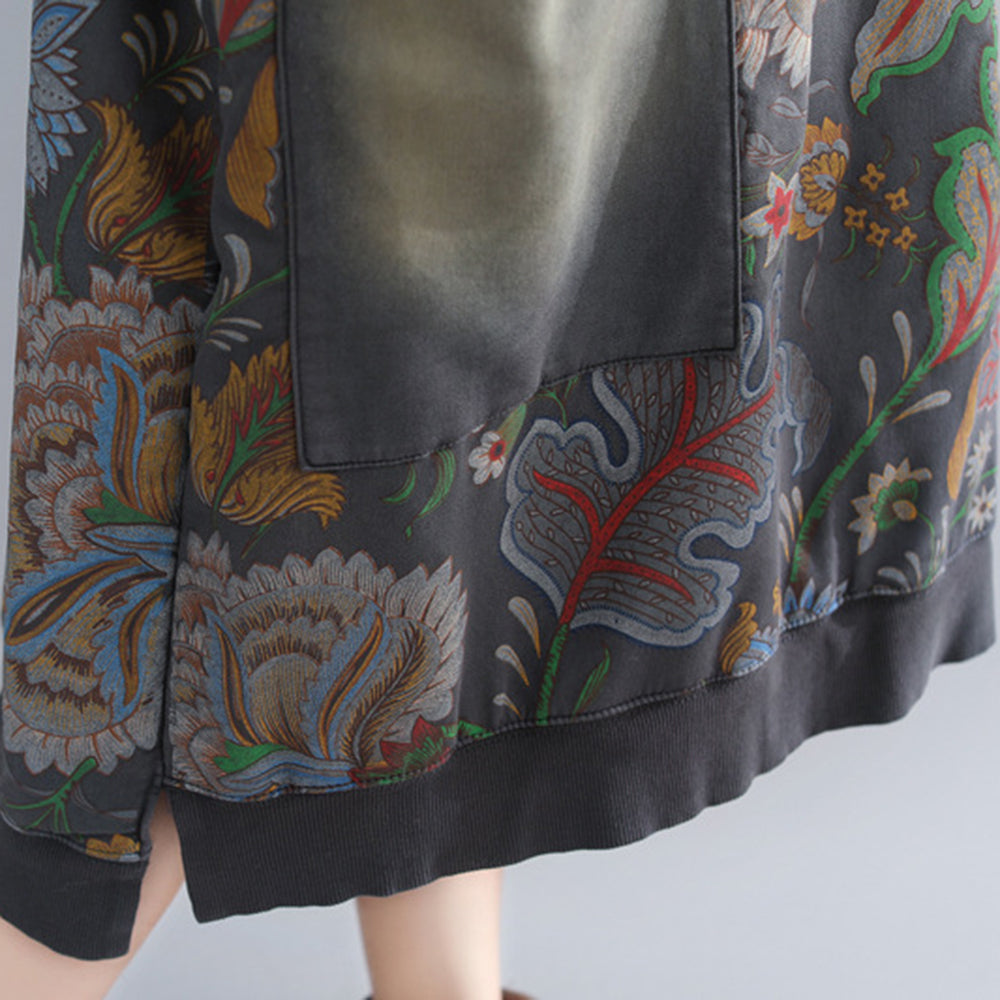 Printed Hooded Fleece Dress With Large Pockets