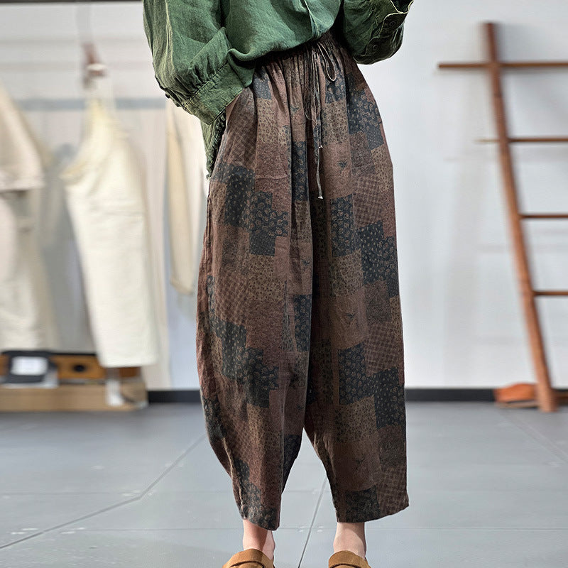 Printed Plaid Casual Harem Pants