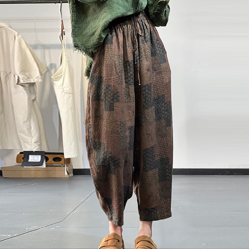 Printed Plaid Casual Harem Pants