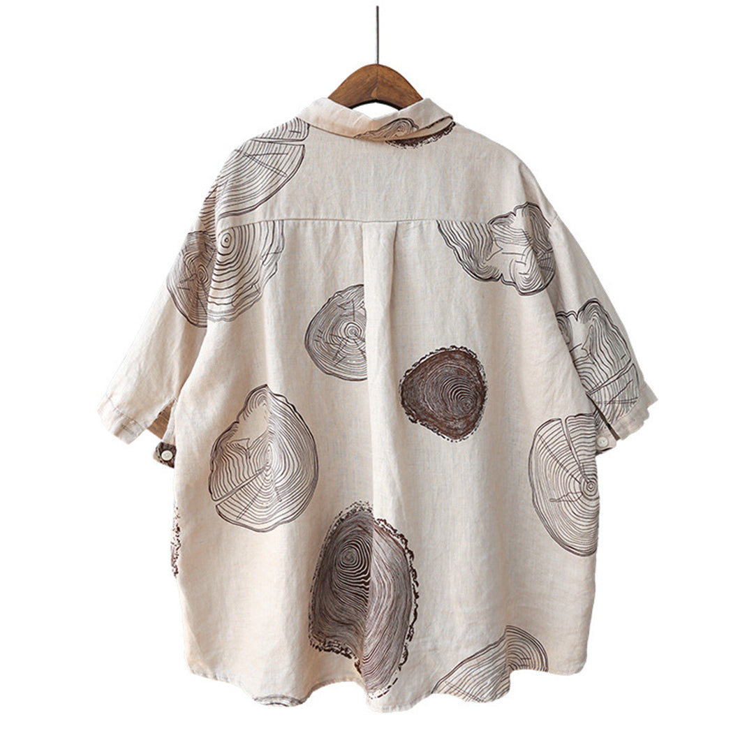 Retro Annual Rings Prints Linen Shirt