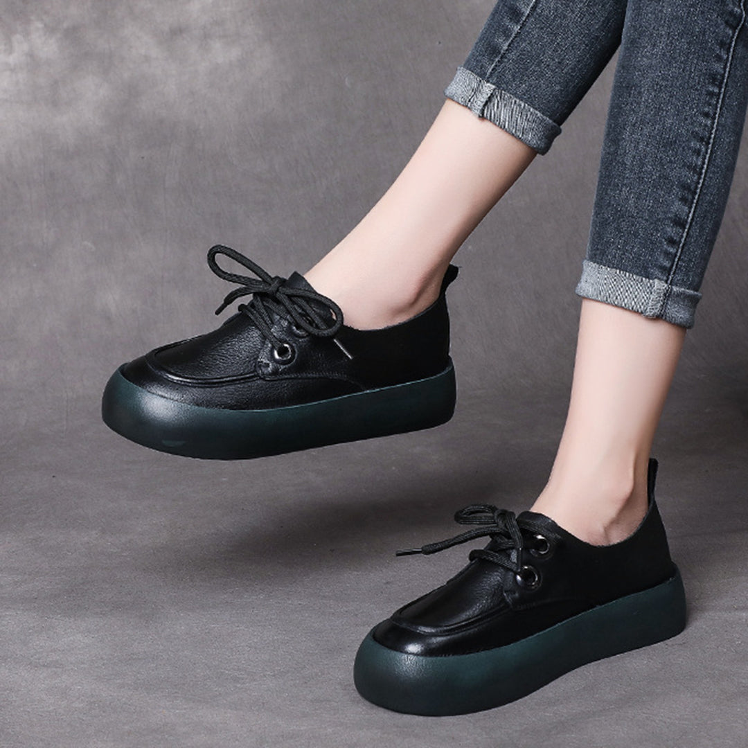Retro Handmade Flatform Leather Shoes - Luckyback
