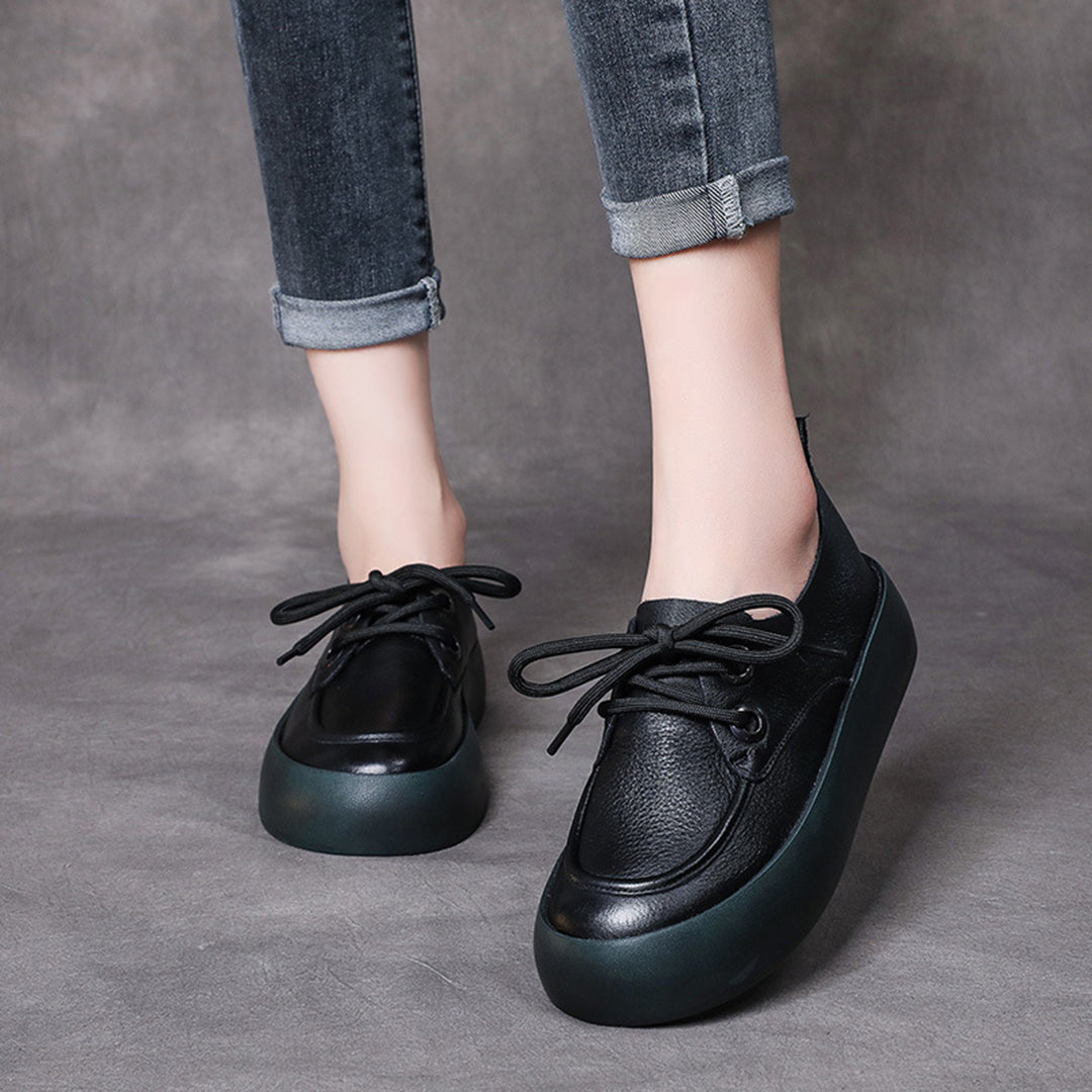 Retro Handmade Flatform Leather Shoes - Luckyback