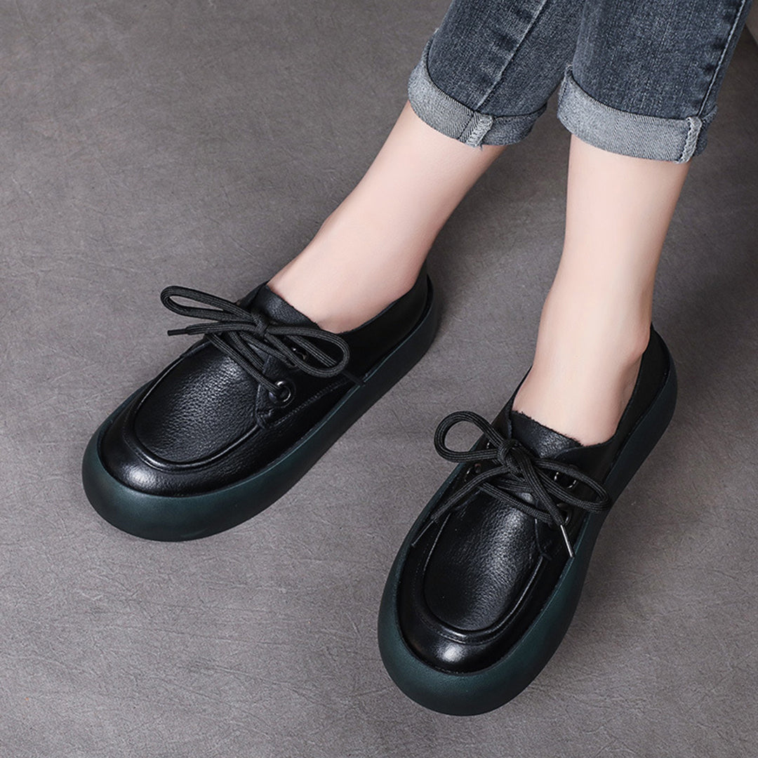 Retro Handmade Flatform Leather Shoes - Luckyback