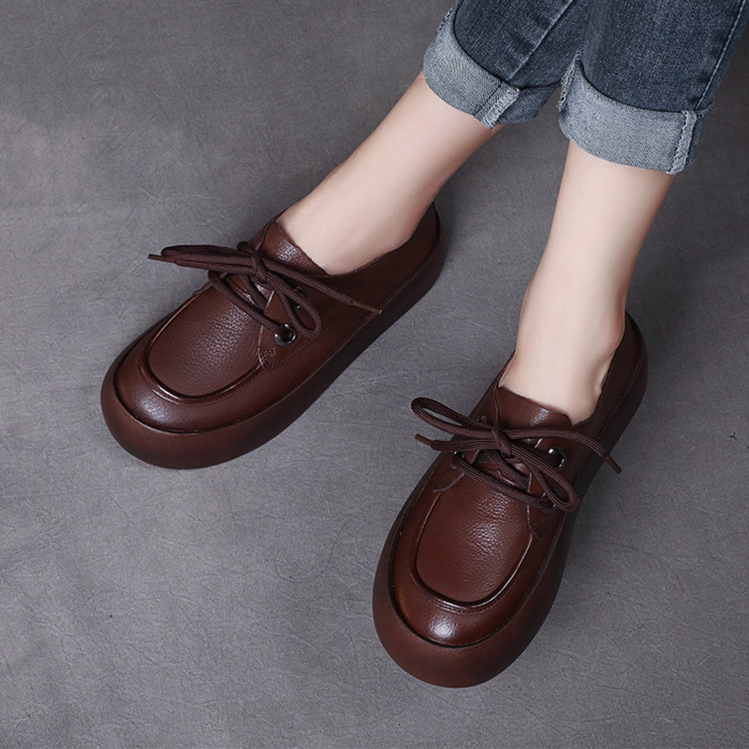 Retro Handmade Flatform Leather Shoes - Luckyback