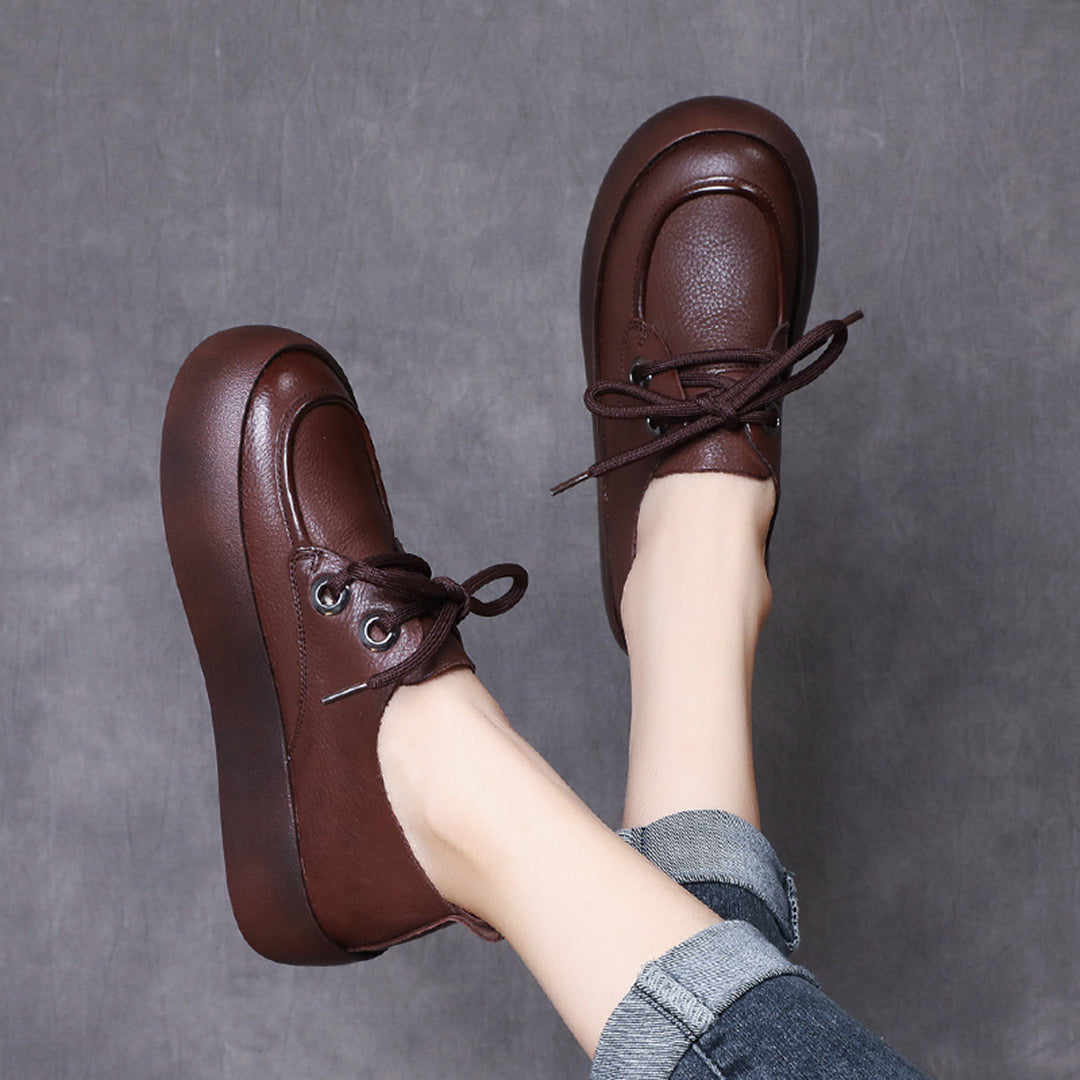 Retro Handmade Flatform Leather Shoes - Luckyback