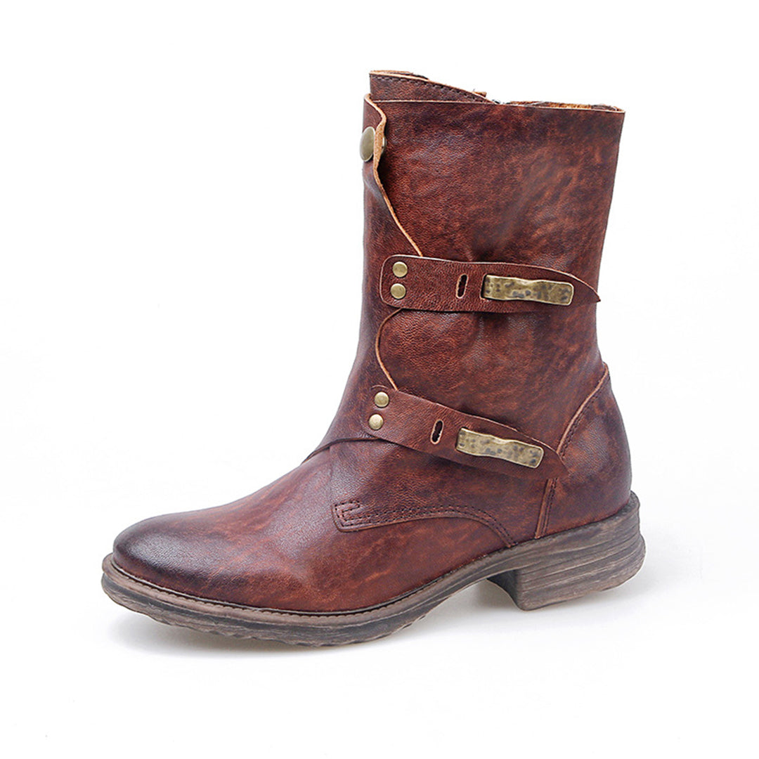 Retro Handmade Mid-calf Motorcycle Boots