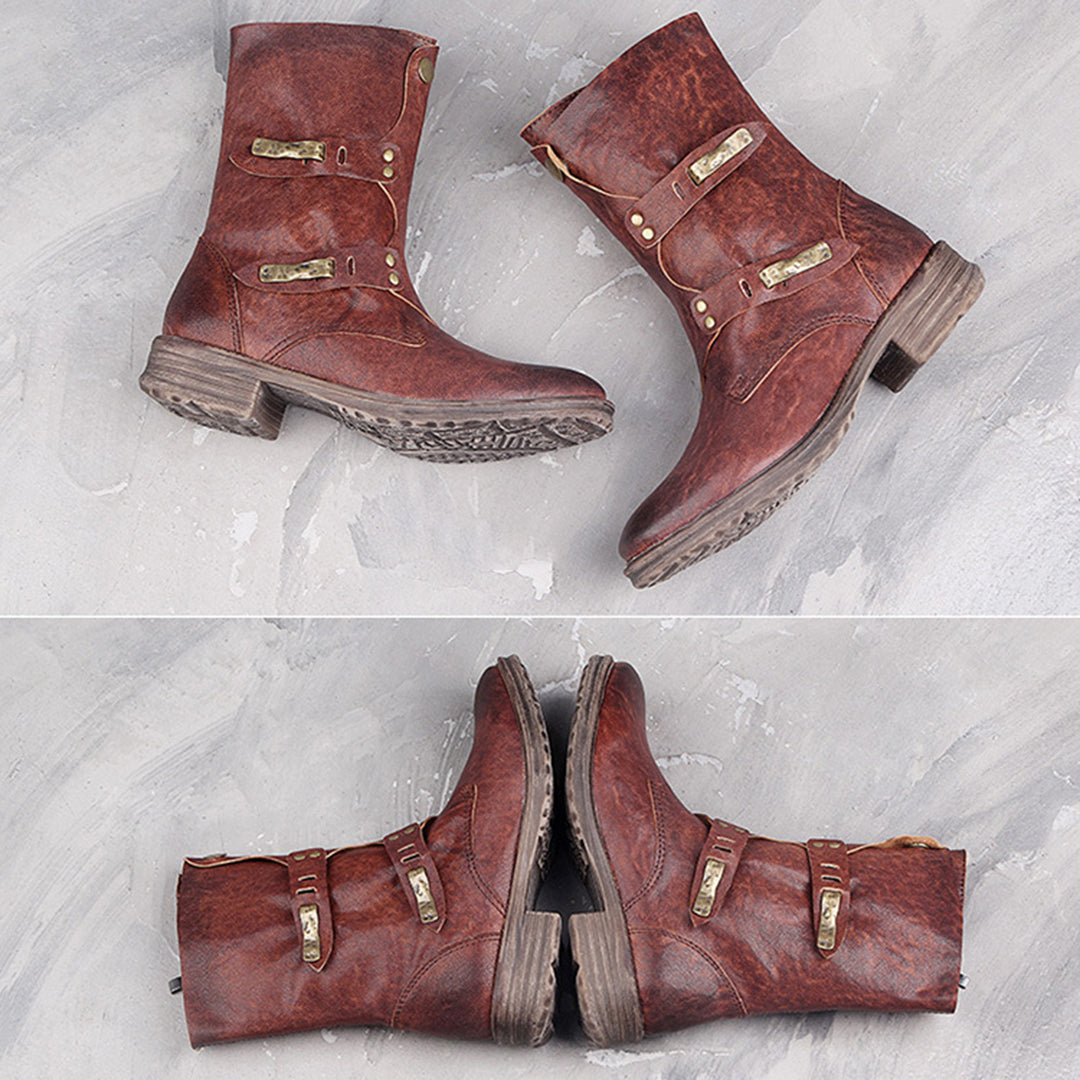 Retro Handmade Mid-calf Motorcycle Boots