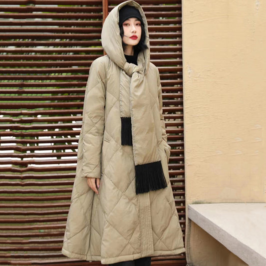 Retro Hooded A-Line Warm Duck Down Coat