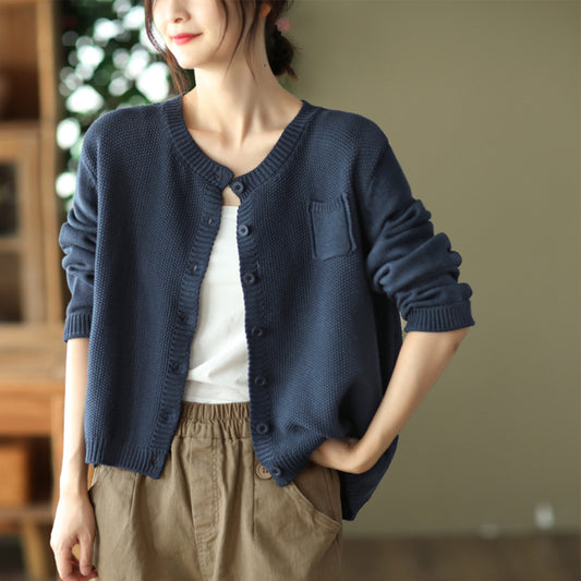 Retro Knitted Stand Collar Cardigan Coat Casual Outerwear