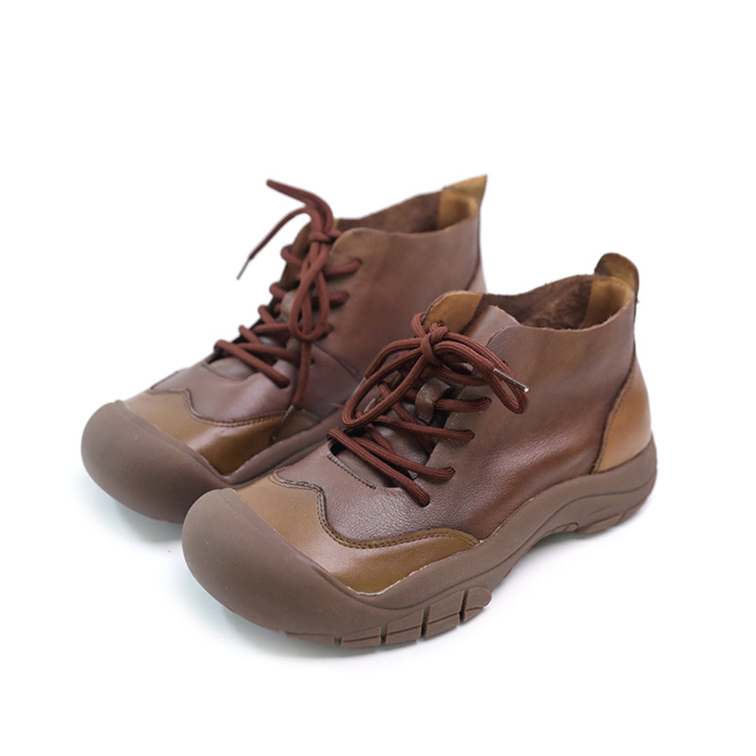 Retro Lace-up Paneled Leather Shoes - Luckyback