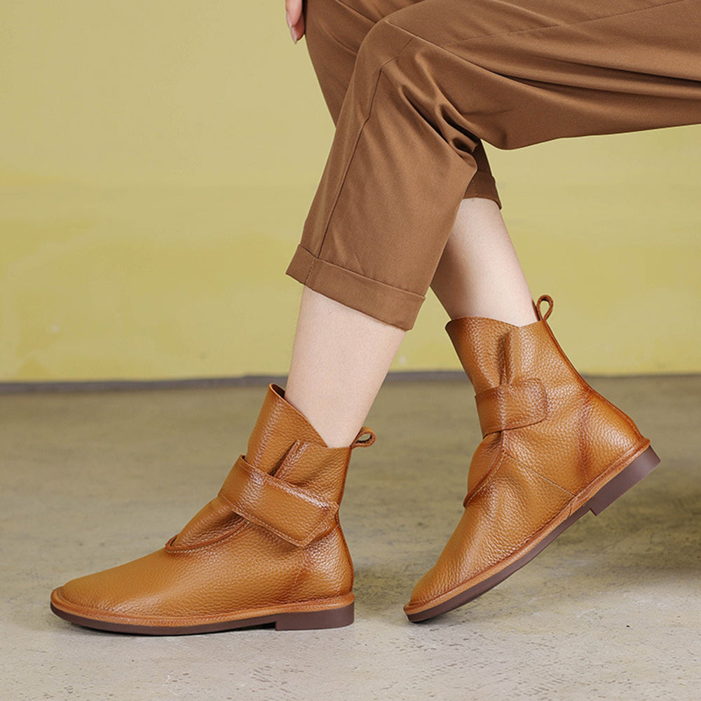 Retro Leather Flat Martin Boots